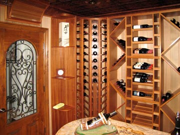 curved wine rack, solid wood cabinetry