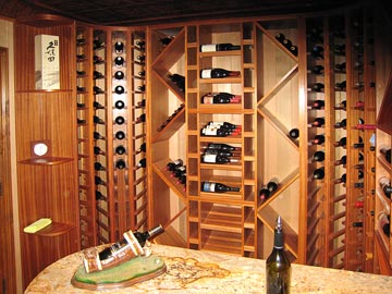 curved wine rack, solid wood cabinetry